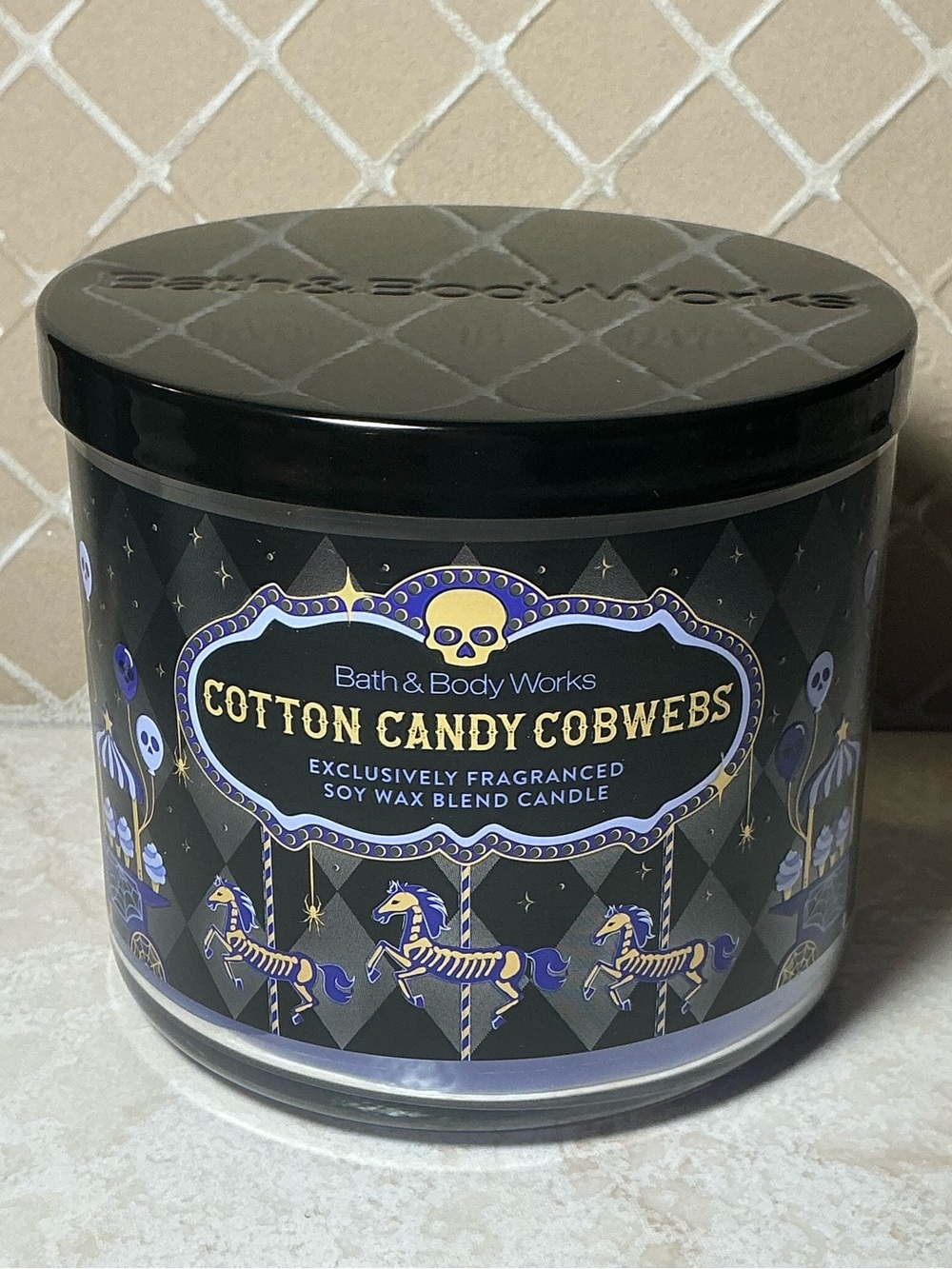 Bath & Body Works Cotton Candy Cobwebs Halloween 3 Wick Candle NEW